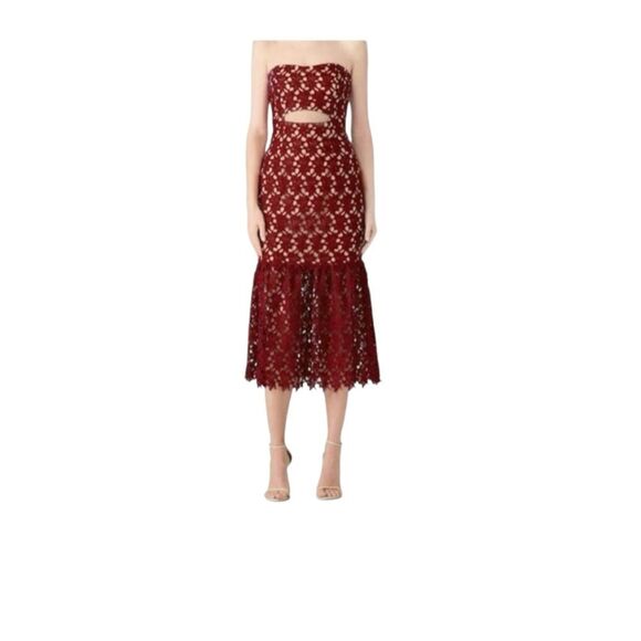 Slate & Willow Strapless Burgundy Lace Cut Out Elegant Dress Size 6 – Cocktail - Picture 1 of 16